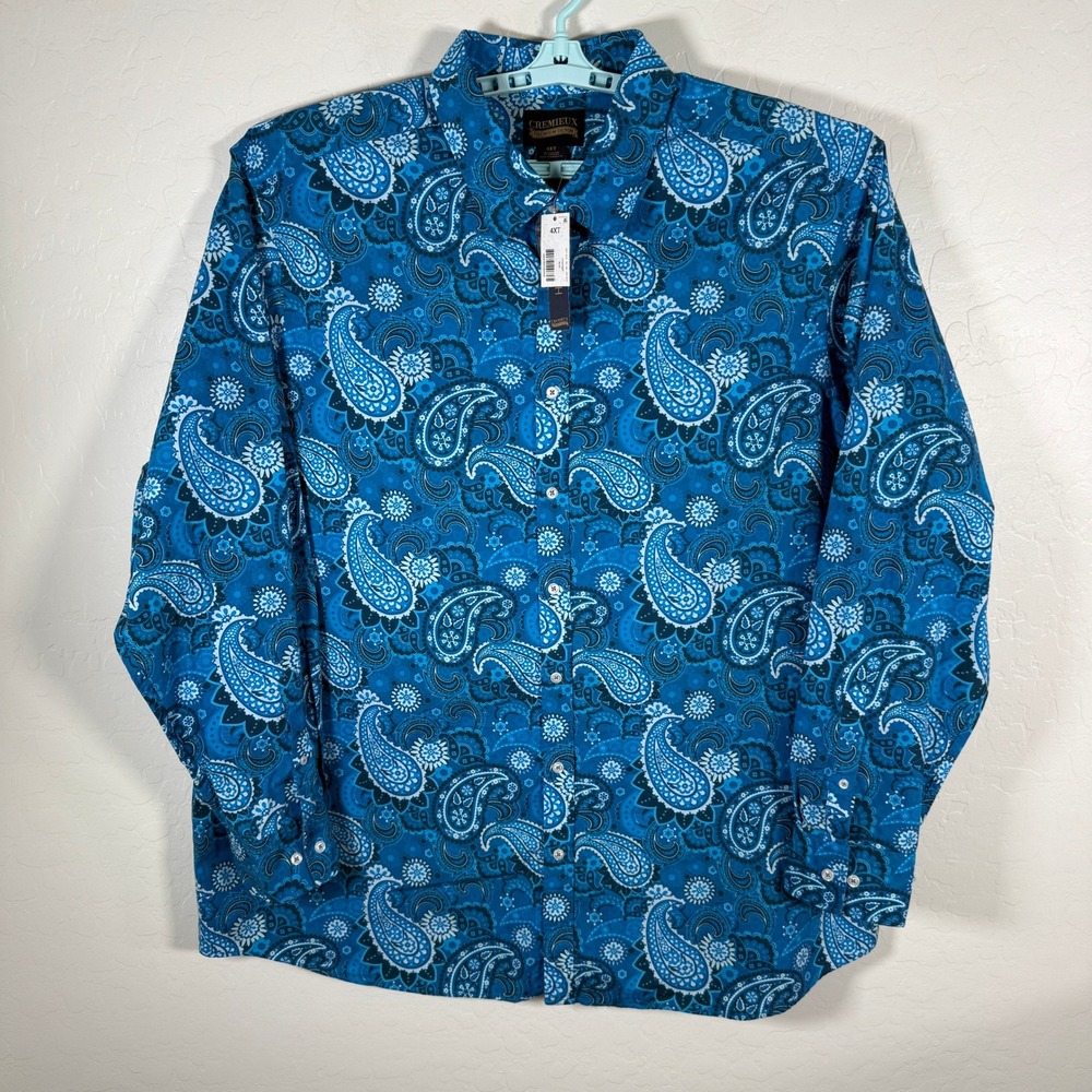 Cremieux Premium Button‎ Down Shirt Mens 4XT Blue Paisley Casual Long Sleeve NWT